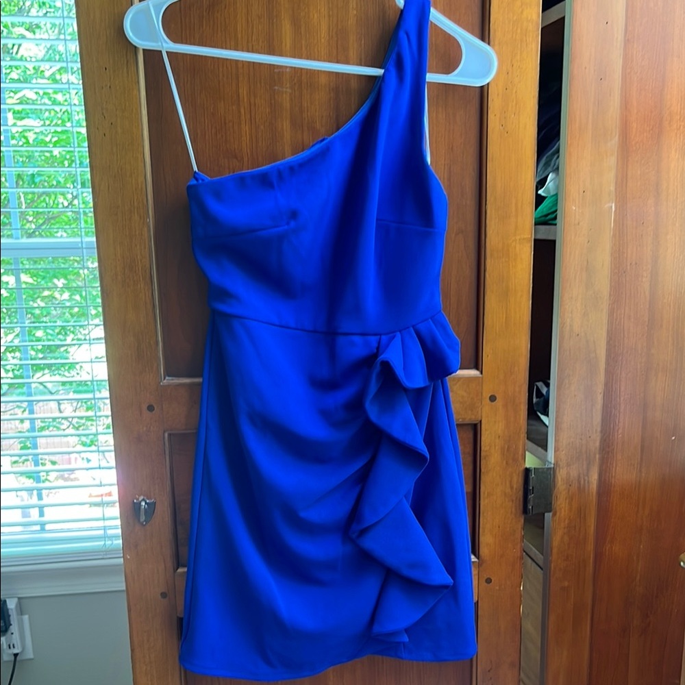 Hello Molly Blue Asymmetrical Ruched Cocktail Dress